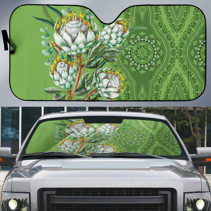 Africa King Proteas Dashiki Motif Auto Sun Shade Green Style