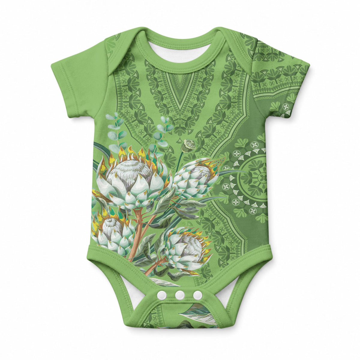 Africa King Proteas Dashiki Motif Baby Onesie Green Style