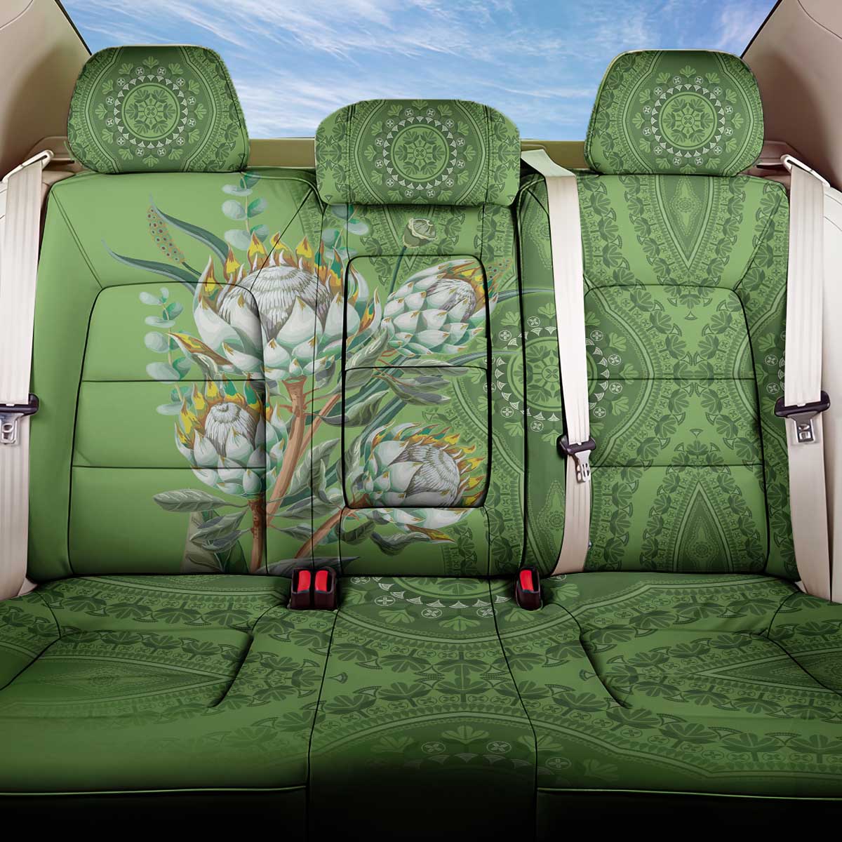 Afro King Proteas Dashiki Motif Back Car Seat Cover Green Style