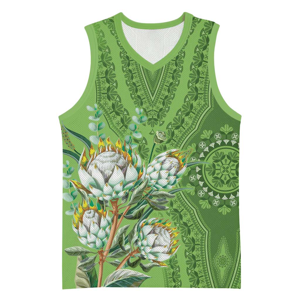 Afro King Proteas Dashiki Motif Basketball Jersey Green Style LT9