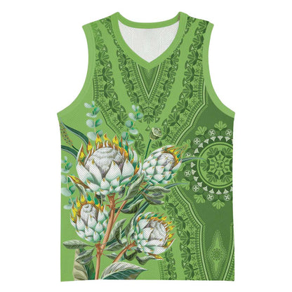 Afro King Proteas Dashiki Motif Basketball Jersey Green Style LT9