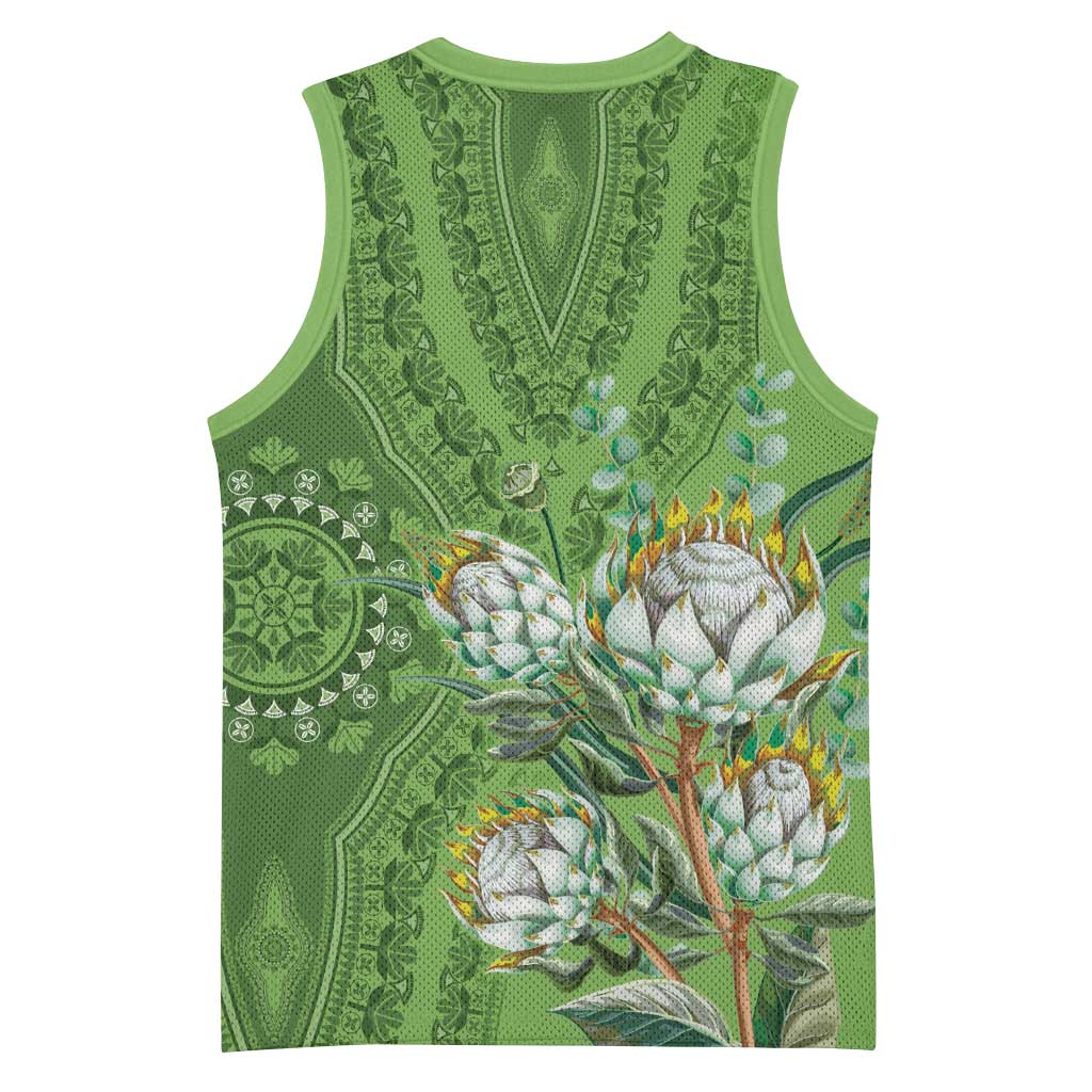 Afro King Proteas Dashiki Motif Basketball Jersey Green Style LT9