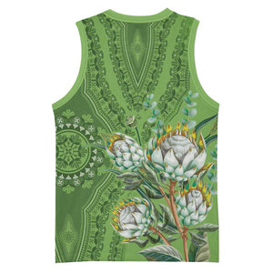 Afro King Proteas Dashiki Motif Basketball Jersey Green Style LT9