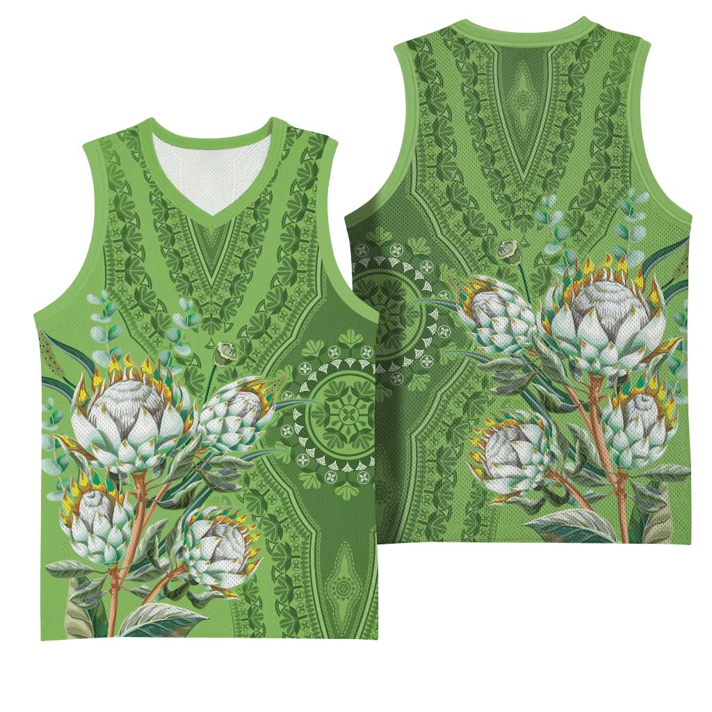 Afro King Proteas Dashiki Motif Basketball Jersey Green Style LT9