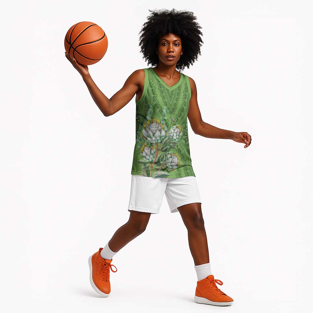 Afro King Proteas Dashiki Motif Basketball Jersey Green Style LT9