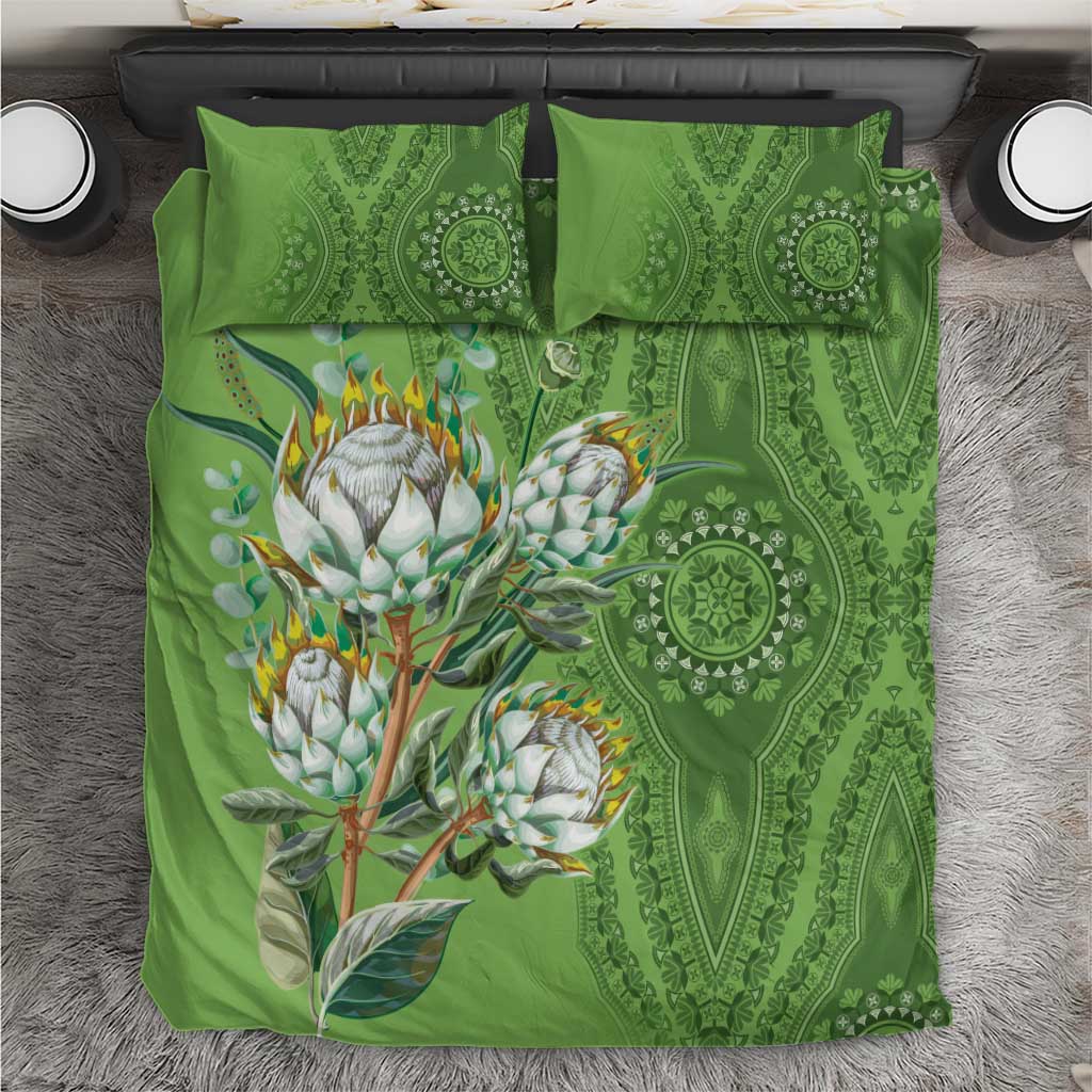 Afro King Proteas Dashiki Motif Bedding Set Green Style