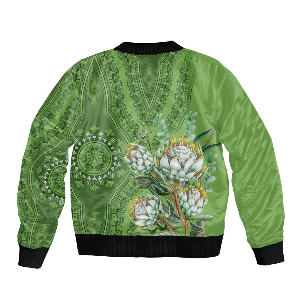 Afro King Proteas Dashiki Motif Bomber Jacket Green Style