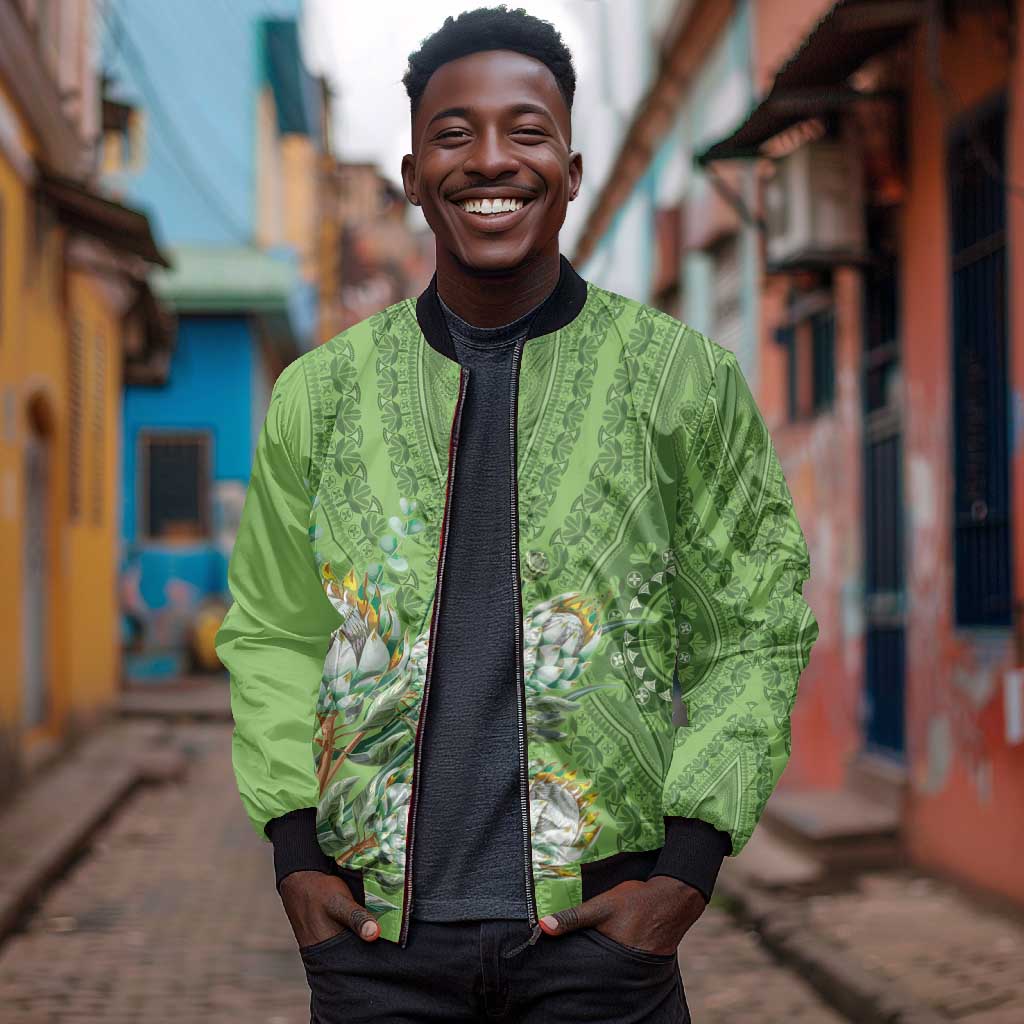 Afro King Proteas Dashiki Motif Bomber Jacket Green Style