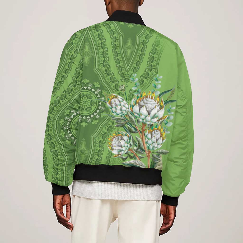 Afro King Proteas Dashiki Motif Bomber Jacket Green Style