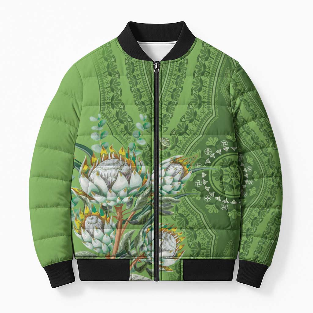 Africa King Proteas Dashiki Motif Bomber Puffer Jacket Green Style