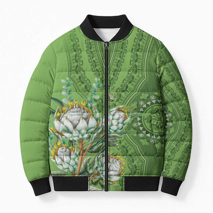Africa King Proteas Dashiki Motif Bomber Puffer Jacket Green Style