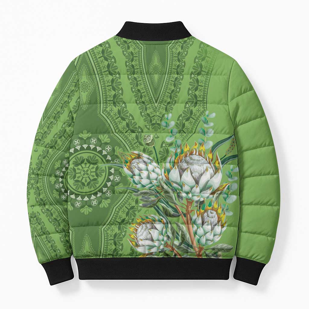 Africa King Proteas Dashiki Motif Bomber Puffer Jacket Green Style