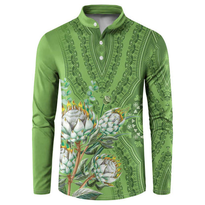 Africa King Proteas Dashiki Motif Button Sweatshirt Green Style