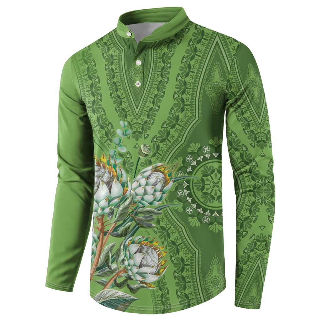 Africa King Proteas Dashiki Motif Button Sweatshirt Green Style
