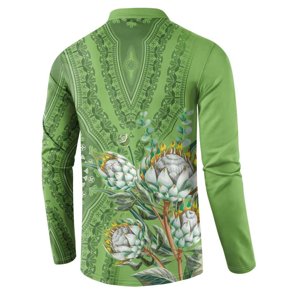 Africa King Proteas Dashiki Motif Button Sweatshirt Green Style