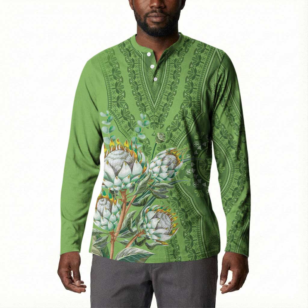 Africa King Proteas Dashiki Motif Button Sweatshirt Green Style