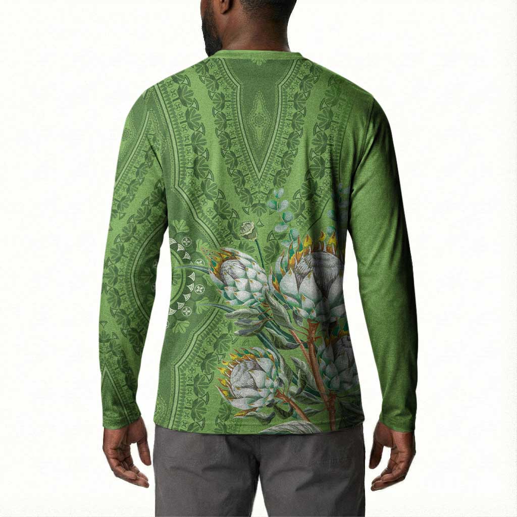 Africa King Proteas Dashiki Motif Button Sweatshirt Green Style