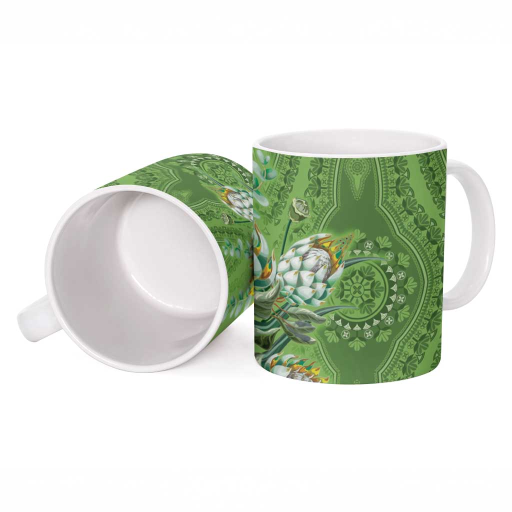 Africa King Proteas Dashiki Motif Ceramic Mug Green Style