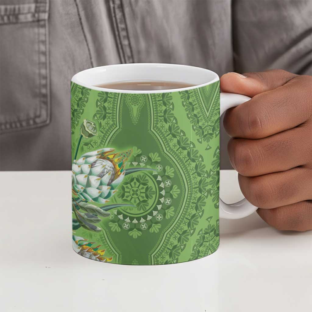 Africa King Proteas Dashiki Motif Ceramic Mug Green Style