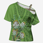 Africa King Proteas Dashiki Motif Cross Shoulder Shirt Green Style