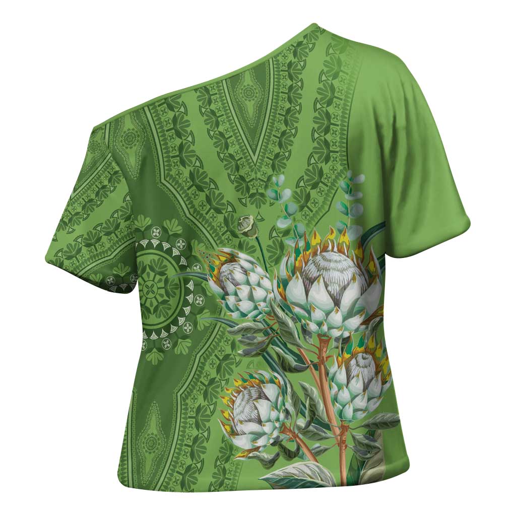 Africa King Proteas Dashiki Motif Cross Shoulder Shirt Green Style