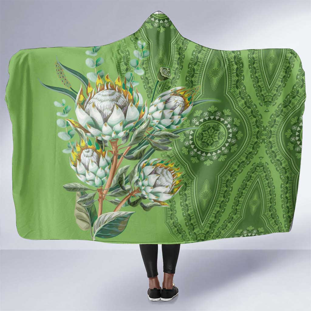 Afro King Proteas Dashiki Motif Hooded Blanket Green Style