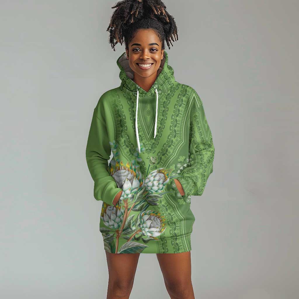 Afro King Proteas Dashiki Motif Hoodie Dress Green Style