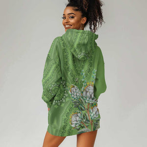 Afro King Proteas Dashiki Motif Hoodie Dress Green Style