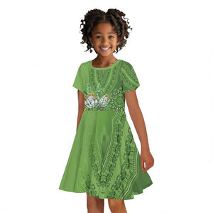 Afro King Proteas Dashiki Motif Kid Short Sleeve Dress Green Style