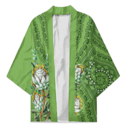 Africa King Proteas Dashiki Motif Kimono Green Style
