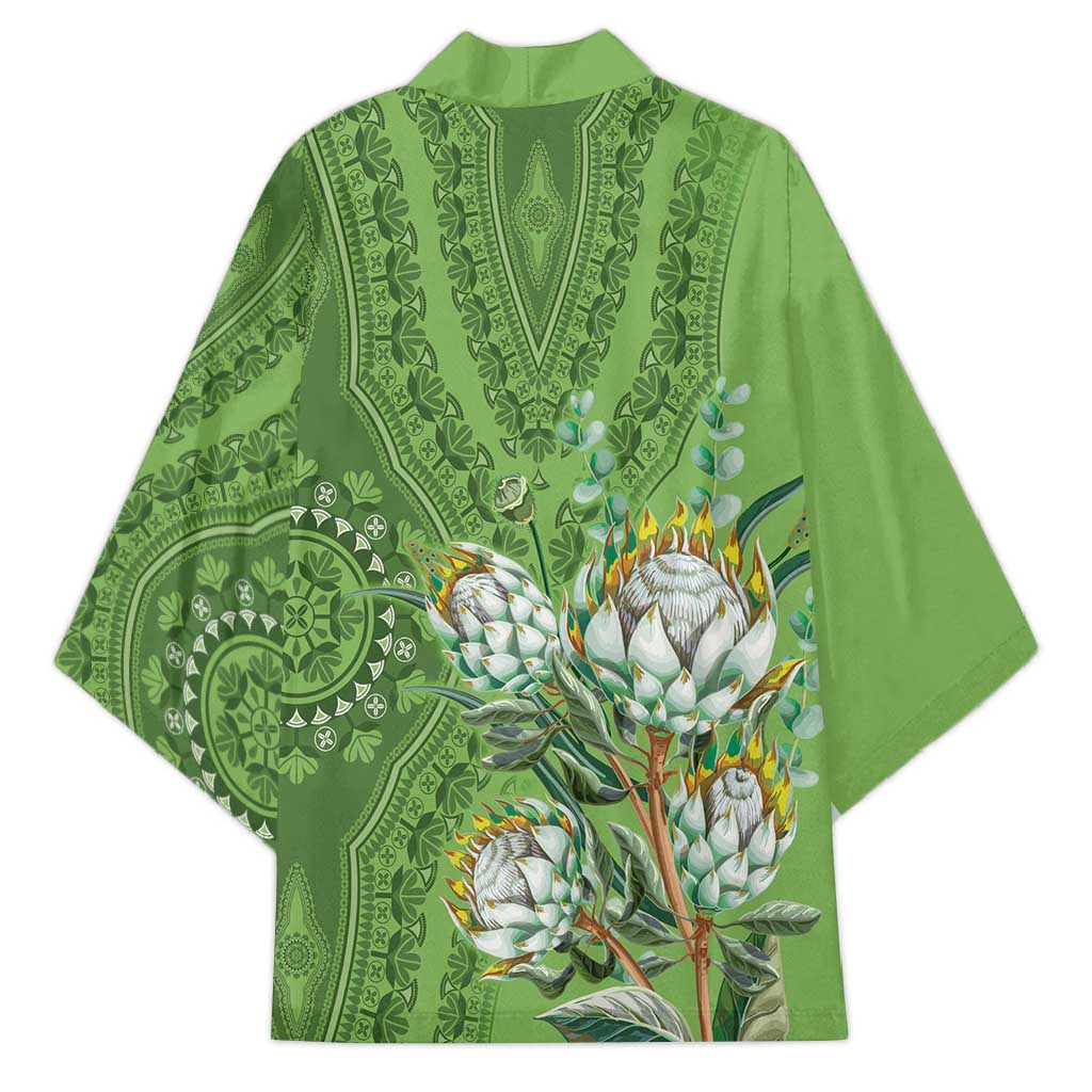 Africa King Proteas Dashiki Motif Kimono Green Style