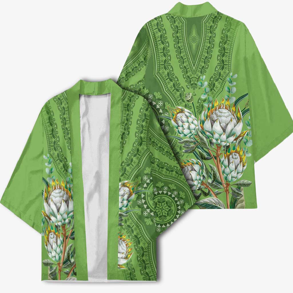 Africa King Proteas Dashiki Motif Kimono Green Style