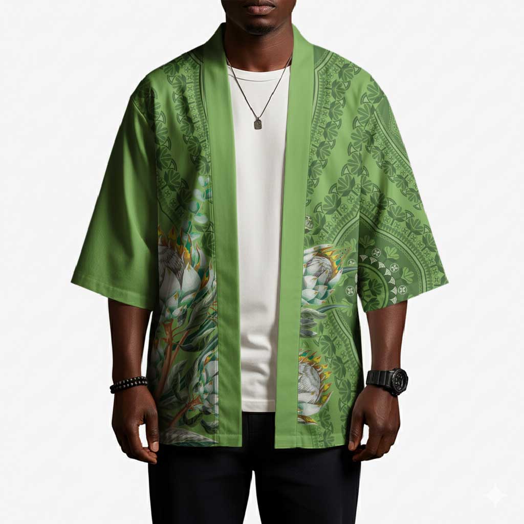 Africa King Proteas Dashiki Motif Kimono Green Style