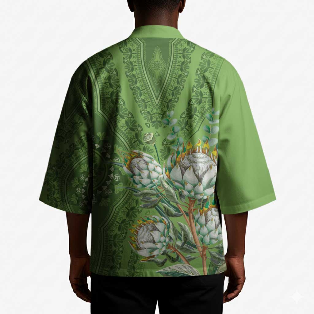 Africa King Proteas Dashiki Motif Kimono Green Style