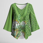 Africa King Proteas Dashiki Motif Kimono Sleeve Blouse Green Style