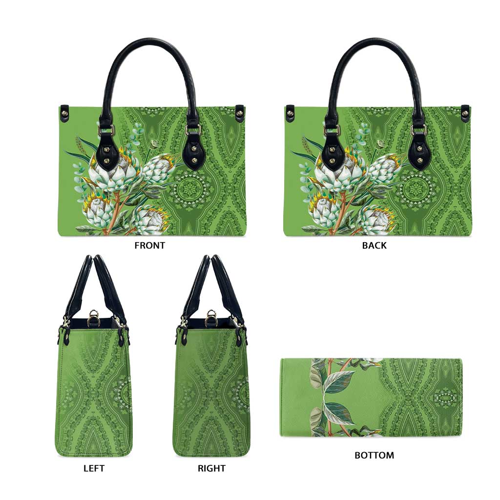 Africa King Proteas Dashiki Motif Leather Bag Green Style