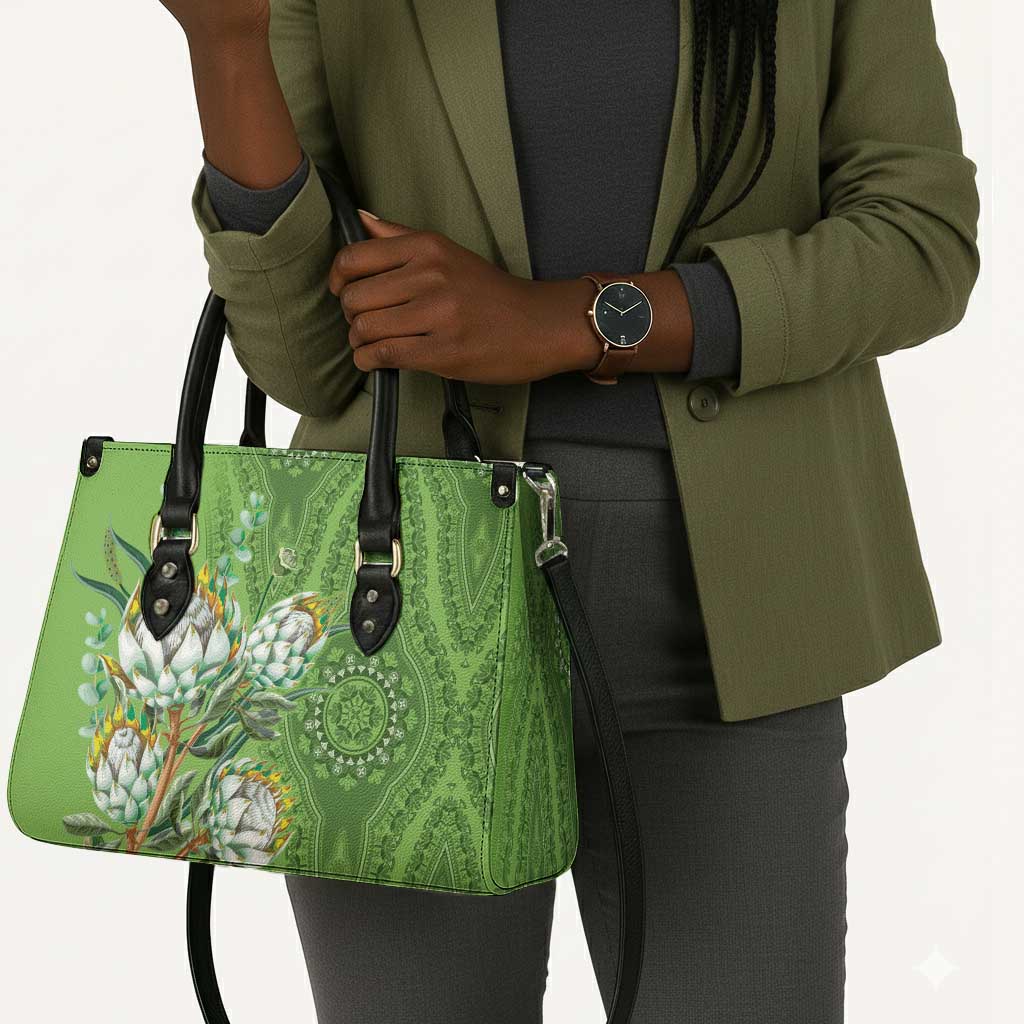 Africa King Proteas Dashiki Motif Leather Bag Green Style
