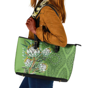 Afro King Proteas Dashiki Motif Leather Tote Bag Green Style