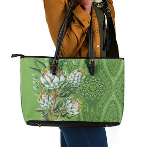 Afro King Proteas Dashiki Motif Leather Tote Bag Green Style