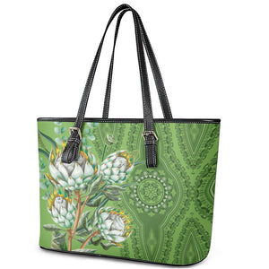 Afro King Proteas Dashiki Motif Leather Tote Bag Green Style