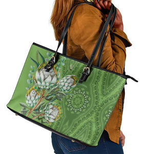 Afro King Proteas Dashiki Motif Leather Tote Bag Green Style