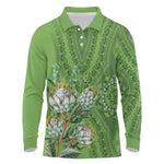 Afro King Proteas Dashiki Motif Long Sleeve Polo Shirt Green Style