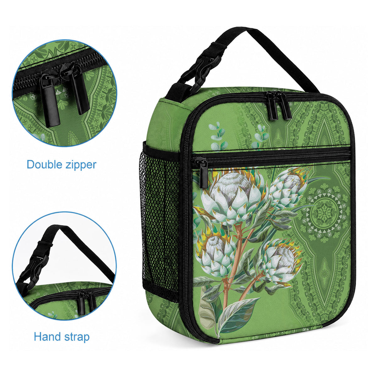 Africa King Proteas Dashiki Motif Lunch Bag Green Style