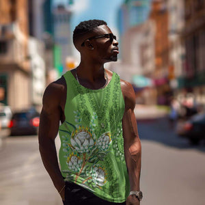 Afro King Proteas Dashiki Motif Men Tank Top Green Style