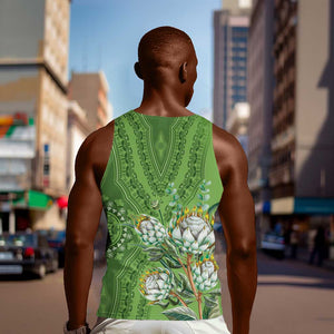 Afro King Proteas Dashiki Motif Men Tank Top Green Style