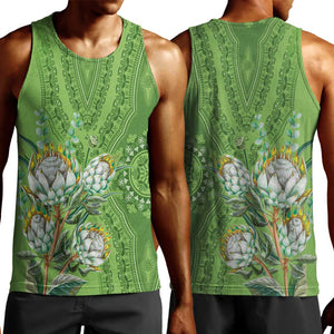 Afro King Proteas Dashiki Motif Men Tank Top Green Style