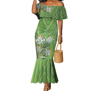 Afro King Proteas Dashiki Motif Mermaid Dress Green Style