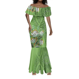 Afro King Proteas Dashiki Motif Mermaid Dress Green Style