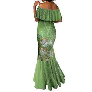 Afro King Proteas Dashiki Motif Mermaid Dress Green Style