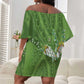 Afro King Proteas Dashiki Motif Off Shoulder Short Dress Green Style
